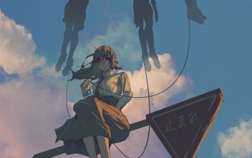 Anime Girls, JK, Red Eyes, Sky Wallpaper