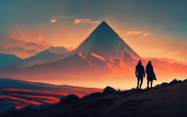 Science Fiction, AI Art, Mountains, Illustration, Pyramid Wallpaper