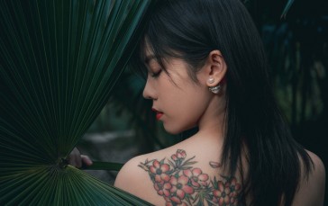 Qin Xiaoqiang, Women, Dark Hair, Bare Shoulders, Makeup, Asian Wallpaper
