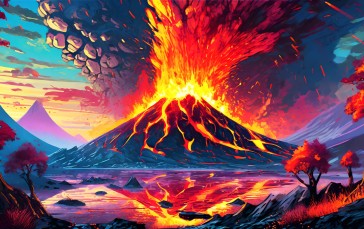 Volcano, Eruption, Nature, Landscape, Fire Wallpaper
