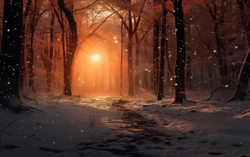 AI Art, Illustration, Winter, Snow, Trees Wallpaper