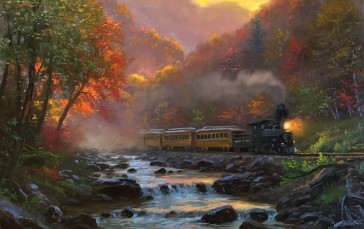 Mark Keathley, Train, Painting, Trees, Steam Locomotive Wallpaper