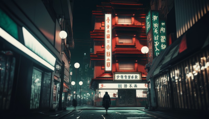 AI Art, Japan, City, Street, Night Wallpaper