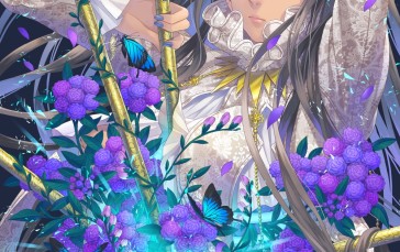 Anime Girls, Portrait Display, White Dress, Purple Eyes Wallpaper