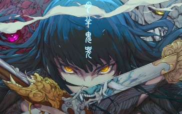 Kanji, Long Hair, Dragon, Blue Hair Wallpaper