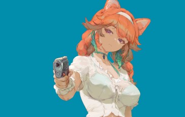 Minimalism, Anime Girls, Cat Girl, Gun Wallpaper