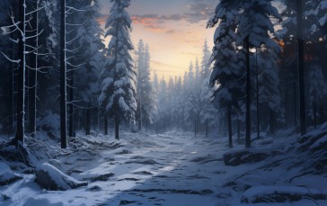 AI Art, Illustration, Winter, Snow, Forest, Painting Wallpaper