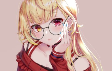 Anime, Anime Girls, Glasses, Heterochromia, Blonde, Minimalism Wallpaper