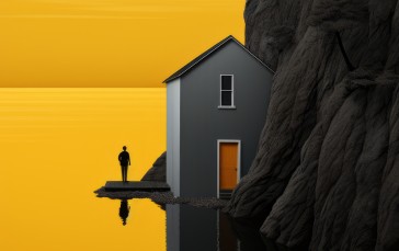 AI Art, Fjord, Yellow, Illustration, Portrait Display Wallpaper