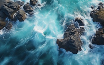 AI Art, Water, Waves, Cliff, Rocks Wallpaper