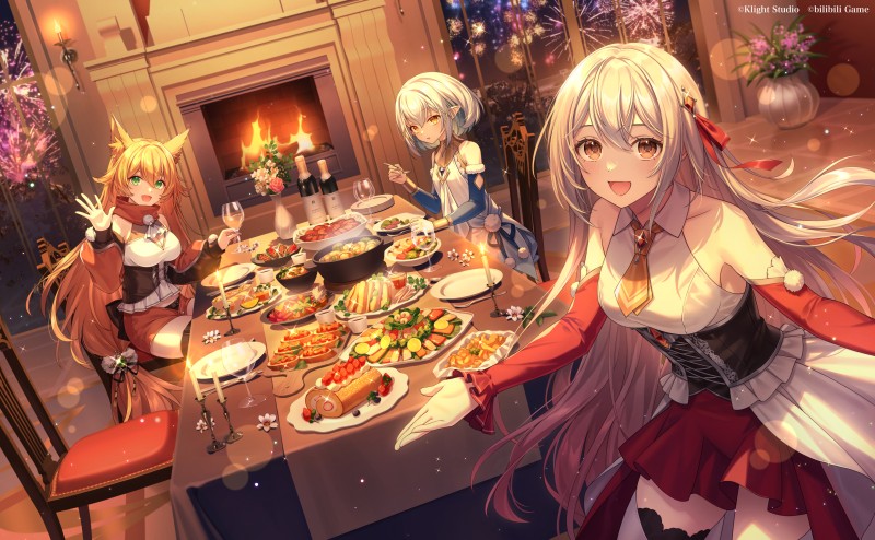 Anime, Anime Girls, Food, Fireplace, Candles Wallpaper