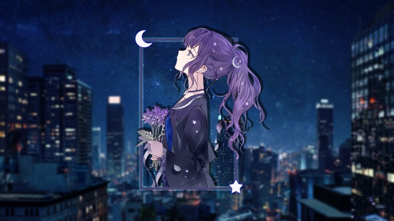 Picture-in-picture, Anime Girls, City, Urban, Night Wallpaper