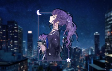 Picture-in-picture, Anime Girls, City, Urban, Night Wallpaper