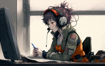 AI Art, Illustration, Headphones, Anime Girls, Computer Wallpaper