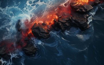 AI Art, Water, Waves, Cliff, Rocks Wallpaper