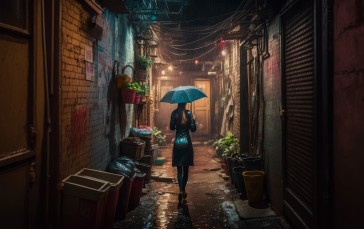 AI Art, City, Umbrella, Women Wallpaper
