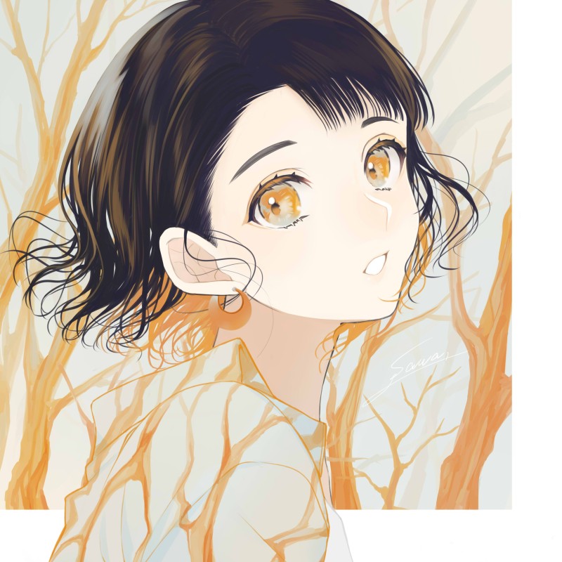 Anime Girls, Anime, Short Hair, Brunette, Brown Eyes, Dead Trees Wallpaper