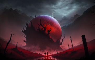 Spooky, Horror, Blood Moon, Nightmare, Halloween Wallpaper