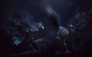 AI Art, Dark, Blue, Birds Wallpaper