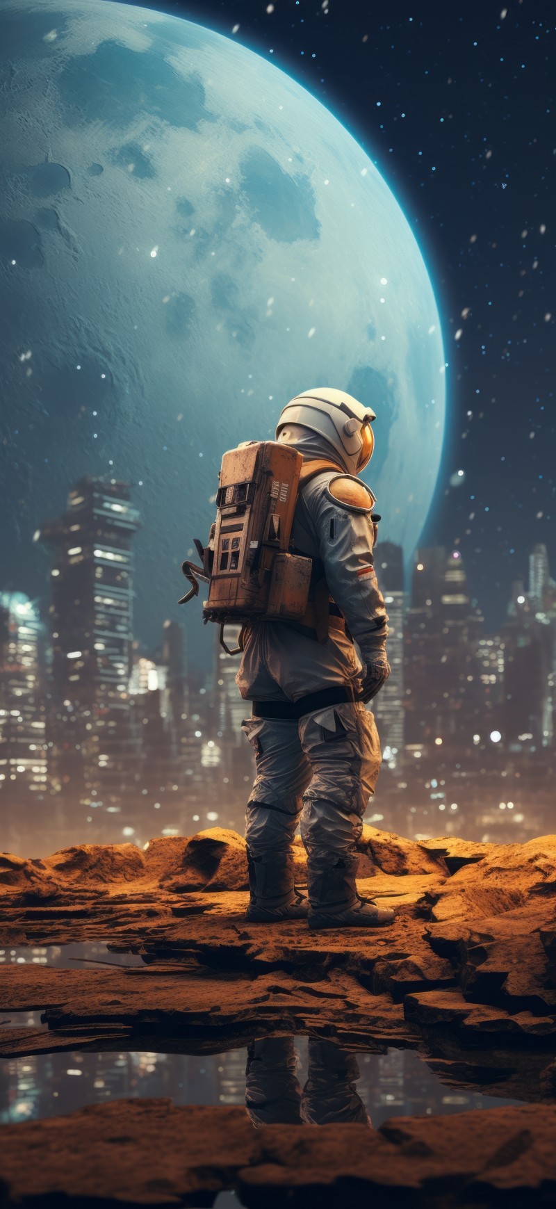AI Art, Astronaut, Explorer, City, Skyscraper Wallpaper