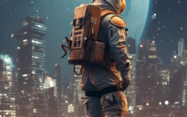 AI Art, Astronaut, Explorer, City, Skyscraper Wallpaper