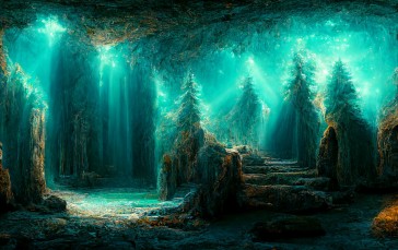 Cave, Crystal , AI Art Wallpaper