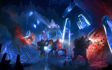 Deep Rock Galactic, Cave, Video Game Art, Axes, Video Game Characters, Mining Wallpaper