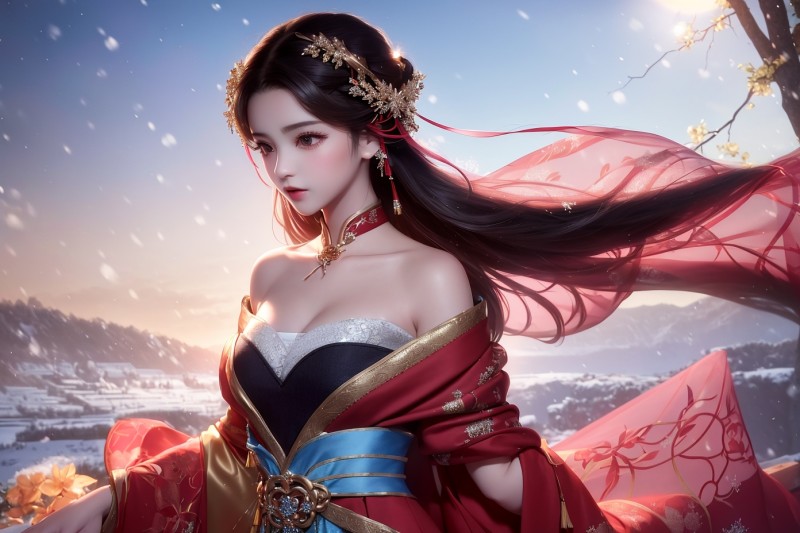 AI Art, Women, Snow, Asian Wallpaper