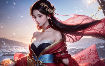 AI Art, Women, Snow, Asian Wallpaper