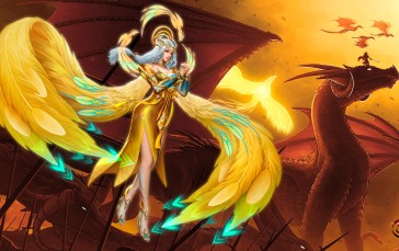 Fantasy Girl, Wings, Creature, Dragon Wallpaper