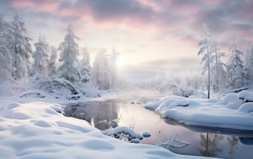 AI Art, Snow, Winter, River Wallpaper