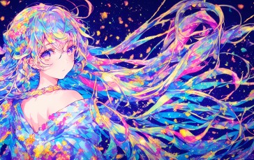 Anime Girls, Colorful, Long Hair, Petals Wallpaper