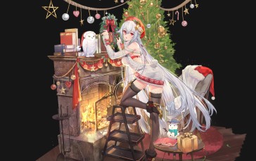 Anime, Anime Girls, Christmas Tree, Christmas Presents, Stockings, Red Eyes Wallpaper