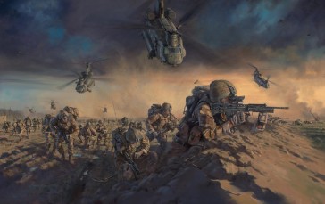 Army, Aircraft, Gun, War, Sky, Digital Art Wallpaper
