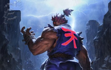 Street Fighter, Akuma, Rocks, Lightning Wallpaper