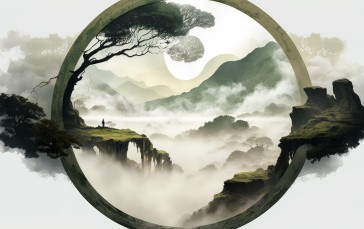 AI Art, Illustration, Circle, Clouds, Nature Wallpaper