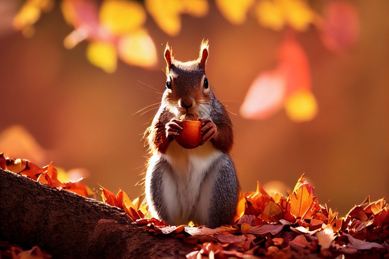 Squirrel, Fall, Nuts, Leaves, Animals Wallpaper