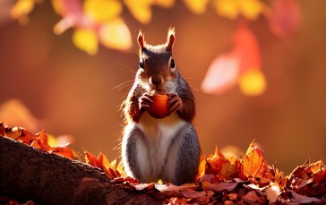 Squirrel, Fall, Nuts, Leaves, Animals Wallpaper