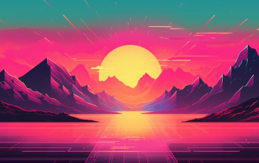 AI Art, Synthwave, Sunset, Sun Wallpaper