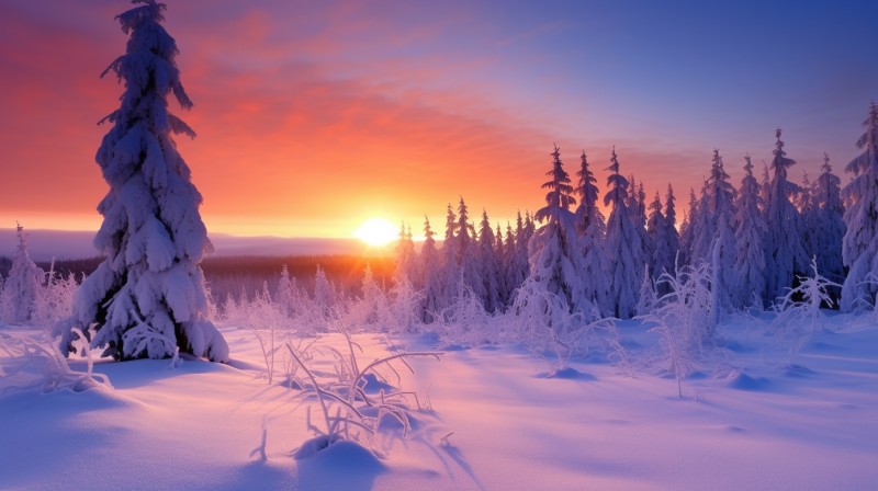 AI Art, Snow, Winter, Colorful, Sunset Wallpaper