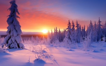 AI Art, Snow, Winter, Colorful, Sunset Wallpaper