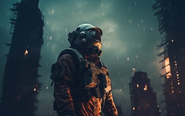 AI Art, Astronaut, City, Post Apocalypse Wallpaper