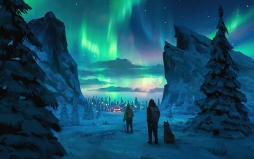 Aurorae, Snow, Digital Art, Night, Sky Wallpaper