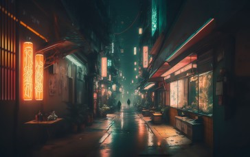 AI Art, Tokyo, Street, Neon, Street Light Wallpaper