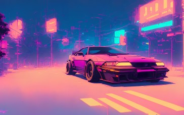 Synthwave, Inkpunk, OutRun, Stable Diffusion Wallpaper