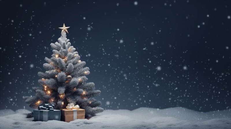 AI Art, Christmas, Snow, Christmas Tree Wallpaper