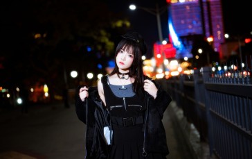 CherryNeko, Women, Model, Night, Black Clothing, Women Outdoors Wallpaper