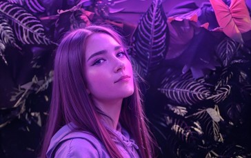 Purple Background, Ft_574, Face, Neon, AI Art Wallpaper