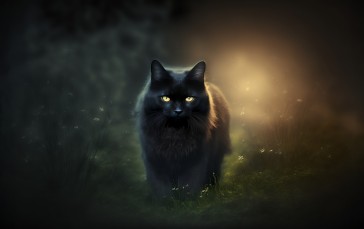 AI Art, Black, Cats, Simple Background Wallpaper