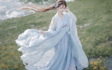 Jia’q, AI Art, Asian, Women, Long Hair, Hair Blowing in the Wind Wallpaper
